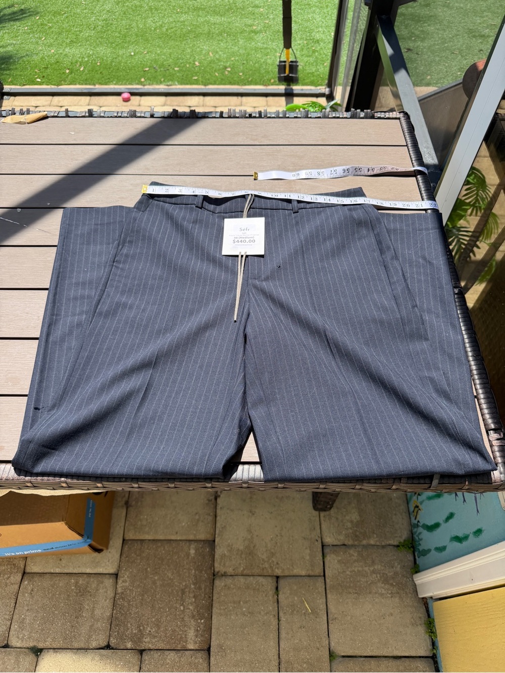 Séfr Flavio Pinstripe Trousers 32/32 M Navy Virgin Wool Blend NWT Dress Pants - Picture 10 of 16